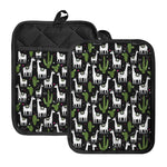 Cactus And Llama Pattern Print Pot Holders With Pocket