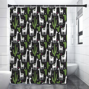 Cactus And Llama Pattern Print Premium Shower Curtain