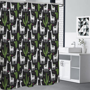 Cactus And Llama Pattern Print Premium Shower Curtain