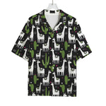 Cactus And Llama Pattern Print Rayon Hawaiian Shirt
