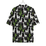 Cactus And Llama Pattern Print Rayon Hawaiian Shirt
