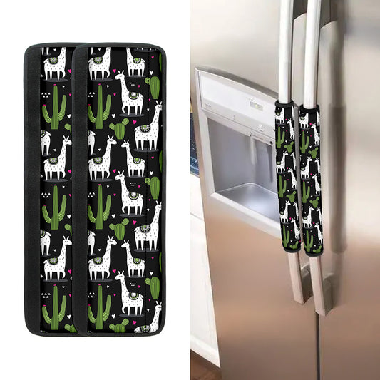 Cactus And Llama Pattern Print Refrigerator Handle Covers