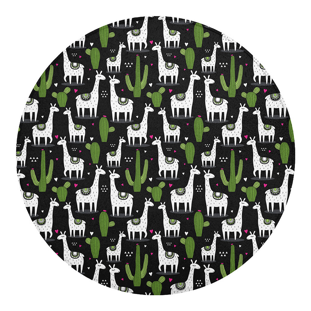 Cactus And Llama Pattern Print Round Blanket