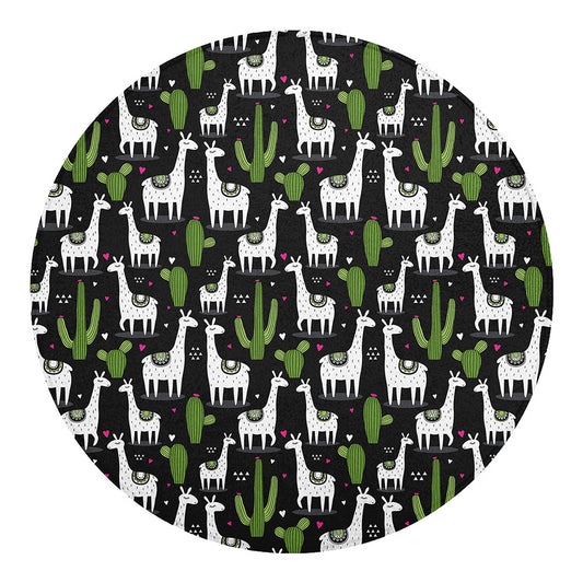 Cactus And Llama Pattern Print Round Blanket