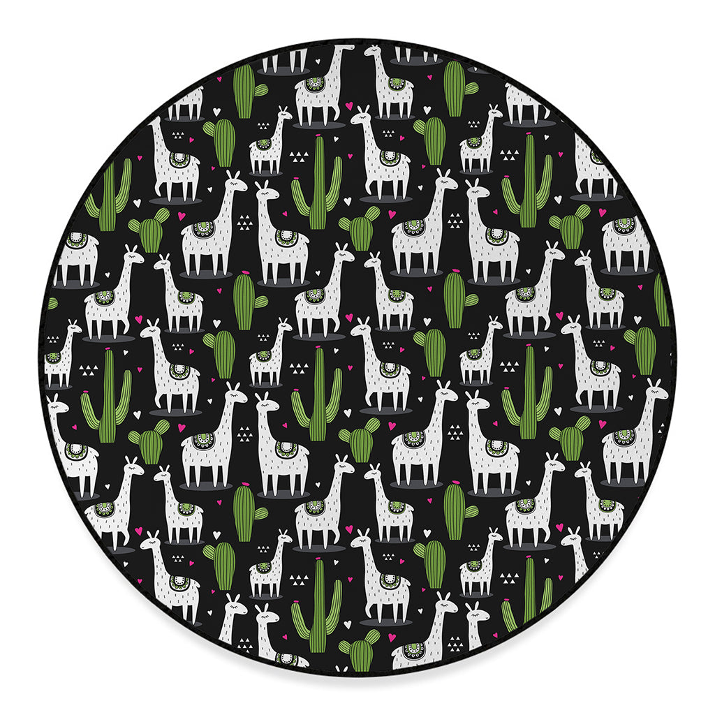 Cactus And Llama Pattern Print Round Floor Mat