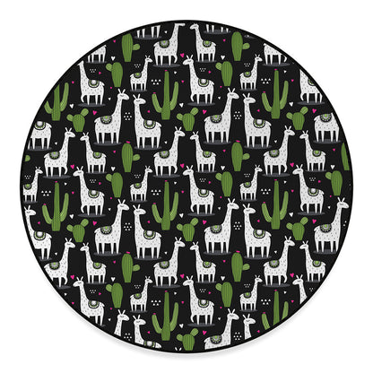 Cactus And Llama Pattern Print Round Floor Mat