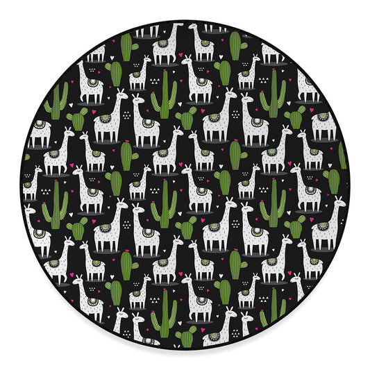 Cactus And Llama Pattern Print Round Floor Mat