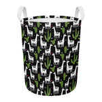 Cactus And Llama Pattern Print Round Laundry Basket