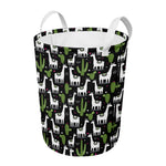 Cactus And Llama Pattern Print Round Laundry Basket