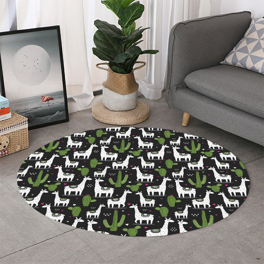 Cactus And Llama Pattern Print Round Rug