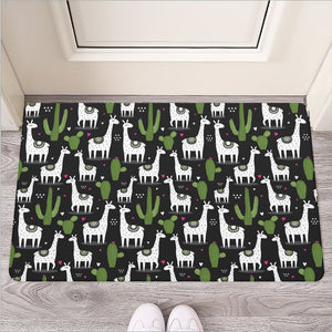 Cactus And Llama Pattern Print Rubber Doormat