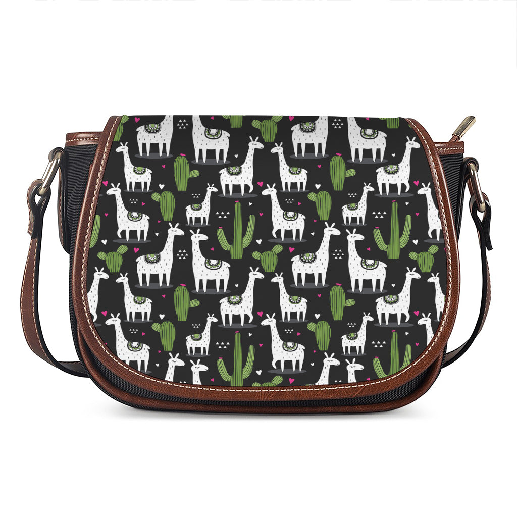 Cactus And Llama Pattern Print Saddle Bag