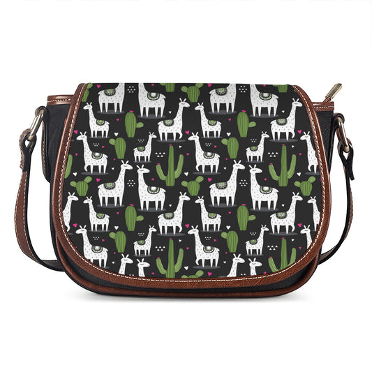 Cactus And Llama Pattern Print Saddle Bag