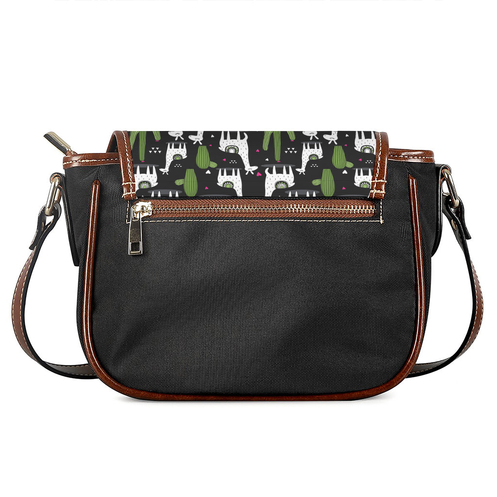 Cactus And Llama Pattern Print Saddle Bag