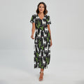 Cactus And Llama Pattern Print Short Sleeve Maxi Dress