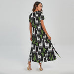 Cactus And Llama Pattern Print Short Sleeve Maxi Dress
