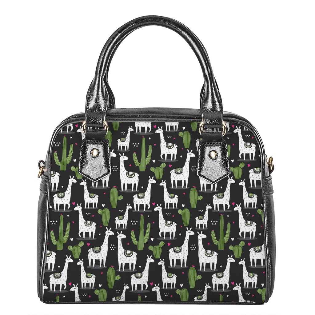 Cactus And Llama Pattern Print Shoulder Handbag