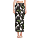 Cactus And Llama Pattern Print Side Slit Maxi Skirt
