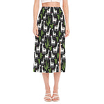 Cactus And Llama Pattern Print Side Slit Midi Skirt