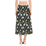 Cactus And Llama Pattern Print Side Slit Midi Skirt