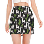Cactus And Llama Pattern Print Side Slit Mini Skirt