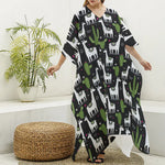 Cactus And Llama Pattern Print Silk V-Neck Kaftan Dress