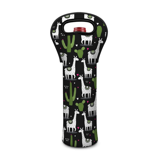 Cactus And Llama Pattern Print Single Neoprene Wine Tote