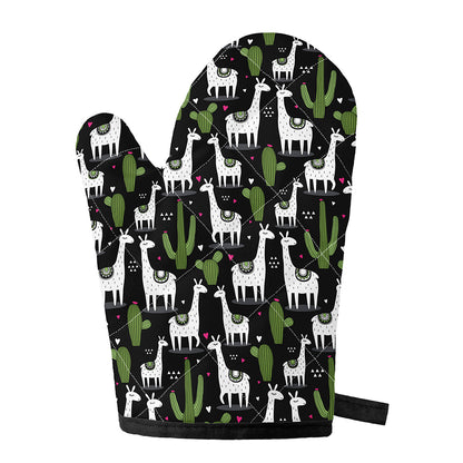 Cactus And Llama Pattern Print Single Oven Mitt