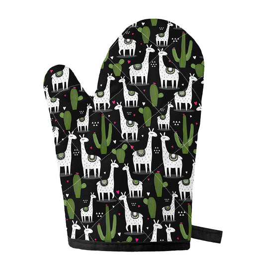 Cactus And Llama Pattern Print Single Oven Mitt