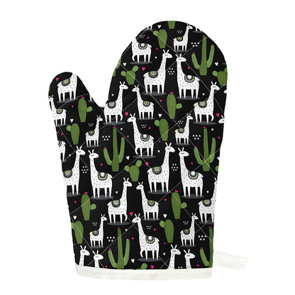 Cactus And Llama Pattern Print Single Oven Mitt