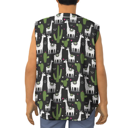 Cactus And Llama Pattern Print Sleeveless Baseball Jersey