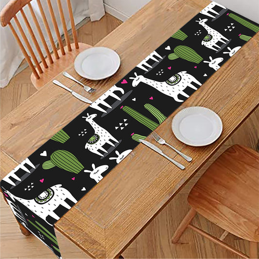 Cactus And Llama Pattern Print Table Runner