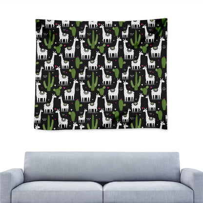 Cactus And Llama Pattern Print Tapestry