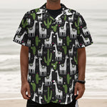Cactus And Llama Pattern Print Textured Short Sleeve Shirt