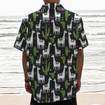 Cactus And Llama Pattern Print Textured Short Sleeve Shirt