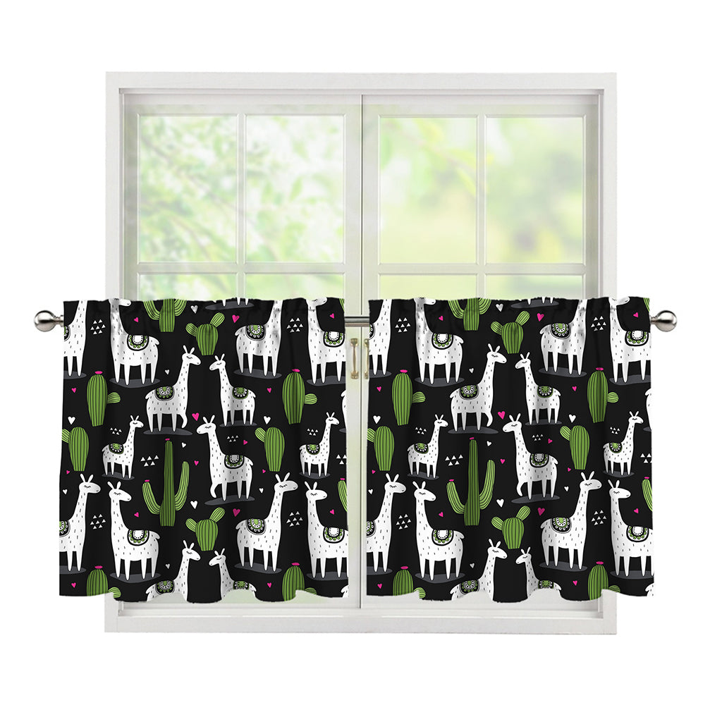 Cactus And Llama Pattern Print Tier Curtains
