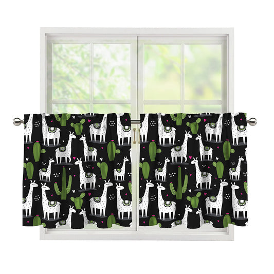 Cactus And Llama Pattern Print Tier Curtains