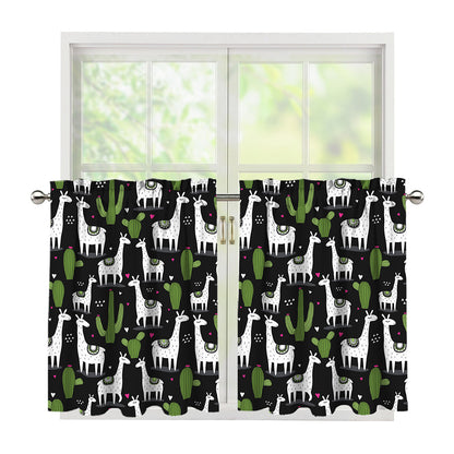 Cactus And Llama Pattern Print Tier Curtains