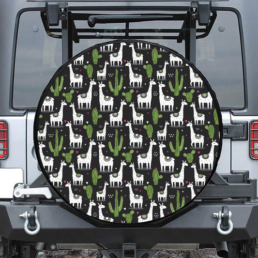 Cactus And Llama Pattern Print Tire Cover