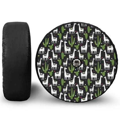 Cactus And Llama Pattern Print Tire Cover With Camera Hole