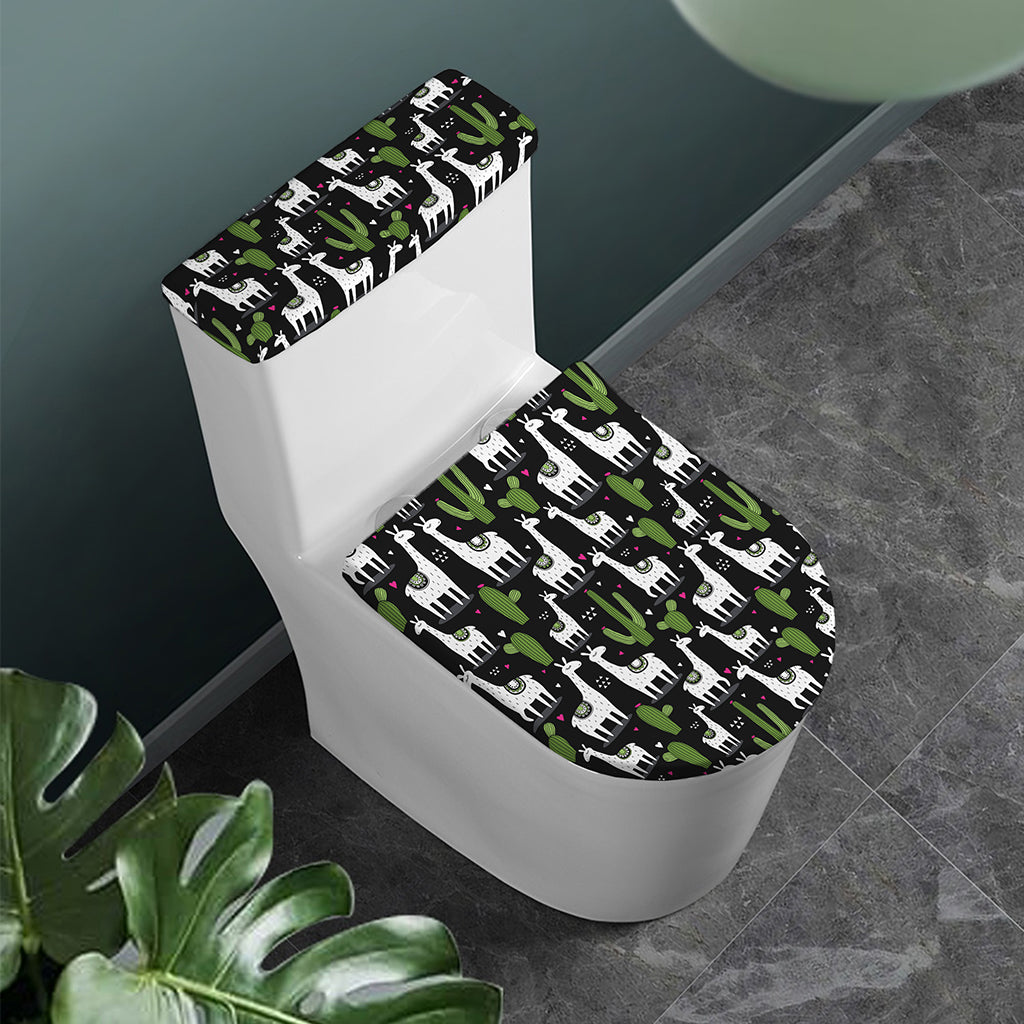 Cactus And Llama Pattern Print Toilet Lid And Tank Cover Set