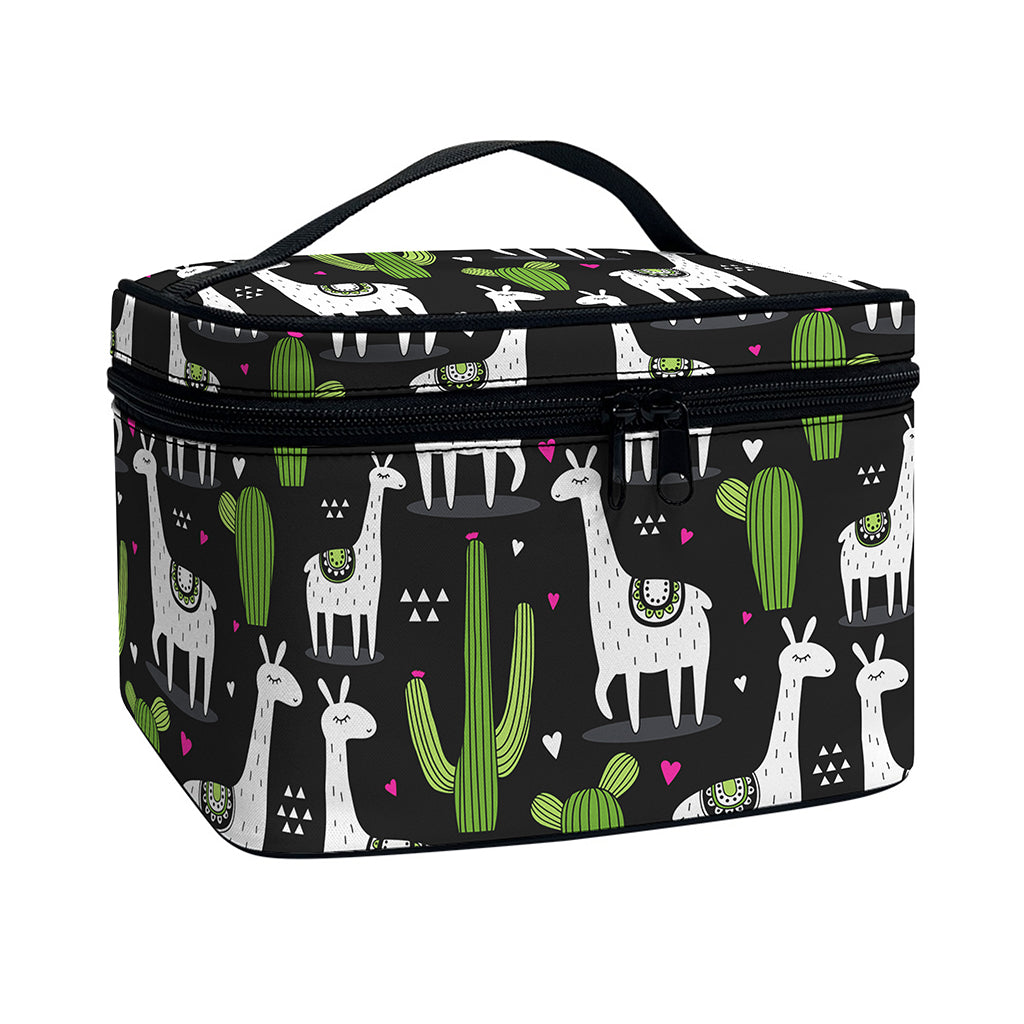 Cactus And Llama Pattern Print Travel Makeup Bag