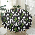 Cactus And Llama Pattern Print Waterproof Round Tablecloth