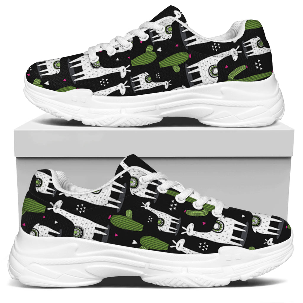 Cactus And Llama Pattern Print White Chunky Shoes