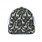 Cactus And Llama Pattern Print White Mesh Trucker Cap