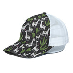 Cactus And Llama Pattern Print White Mesh Trucker Cap