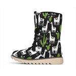 Cactus And Llama Pattern Print Winter Boots