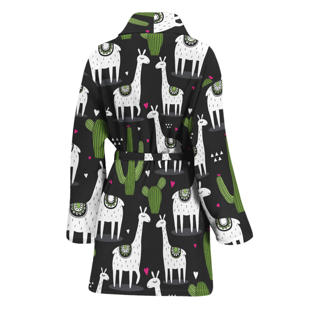 Cactus And Llama Pattern Print Women's Bathrobe