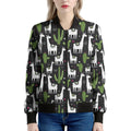 Cactus And Llama Pattern Print Women's Bomber Jacket