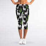 Cactus And Llama Pattern Print Women's Capri Leggings